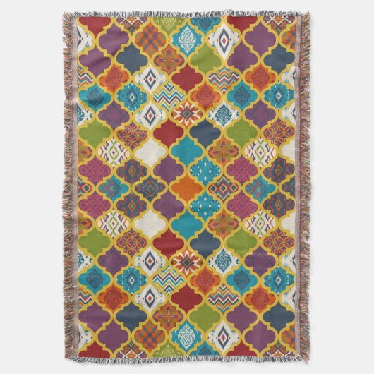 Levend Boho Geometrisch Patchwork Tegelpatroon Deken (Voorkant Verticaal)