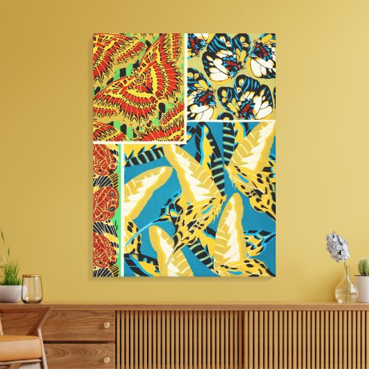 Levend Geel & Teal Art Deco Vlinder Kunst Canvas Afdruk (Insitu (Woonkamer))