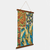 Levend Geel & Teal Art Deco Vlinder Kunst Hangend Wandkleed (Gebogen)