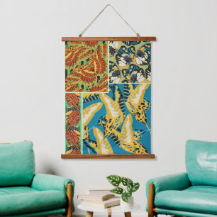 Levend Geel & Teal Art Deco Vlinder Kunst Hangend Wandkleed