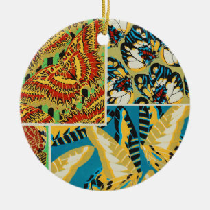 Levend Geel & Teal Art Deco Vlinder Kunst Keramisch Ornament