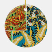Levend Geel & Teal Art Deco Vlinder Kunst Keramisch Ornament (Achterkant)