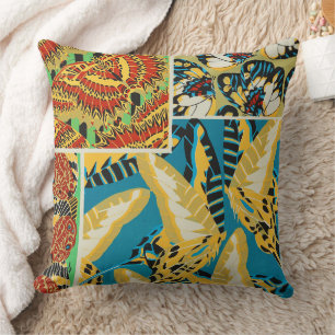 Levend Geel & Teal Art Deco Vlinder Kunst Kussen