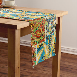 Levend Geel & Teal Art Deco Vlinder Kunst Lange Tafelloper