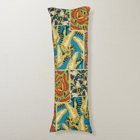 Levend Geel & Teal Art Deco Vlinder Kunst Lichaamskussen (Voorkant Verticaal)