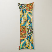 Levend Geel & Teal Art Deco Vlinder Kunst Lichaamskussen (Achterkant (Verticaal))