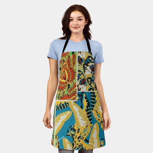 Levend Geel & Teal Art Deco Vlinder Kunst Schort (Gedragen)