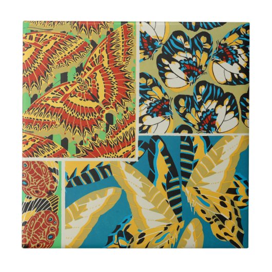 Levend Geel & Teal Art Deco Vlinder Kunst Tegeltje (Voorkant)