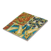 Levend Geel & Teal Art Deco Vlinder Kunst Tegeltje (Zijkant)