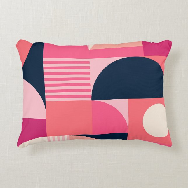 Levend geometrisch abstract patroon met roze marin accent kussen (Voorkant)