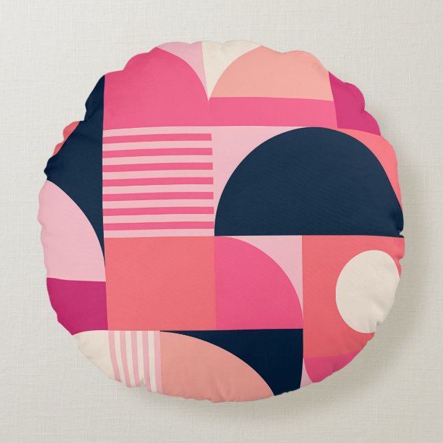 Levend geometrisch abstract patroon met roze marin rond kussen (Voorkant)