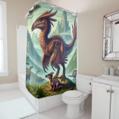 Levend Gevederd Dinosaurius Toneel Douchegordijn (In situ)