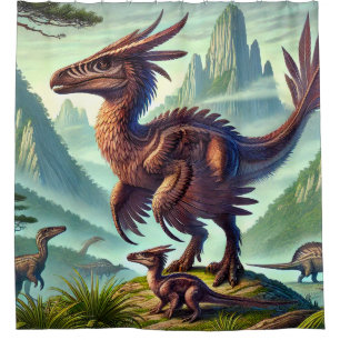 Levend Gevederd Dinosaurius Toneel Douchegordijn