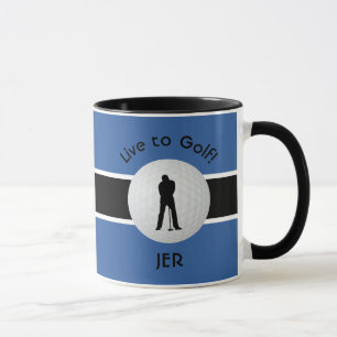 Levend golfbal golfer figuur zwart blauw monogram mok