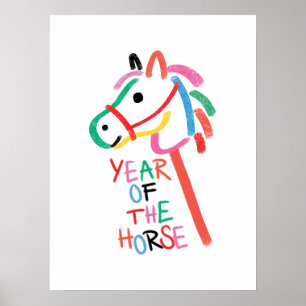 Levend Jaar van het Paard - Met de Hand Getekende Poster