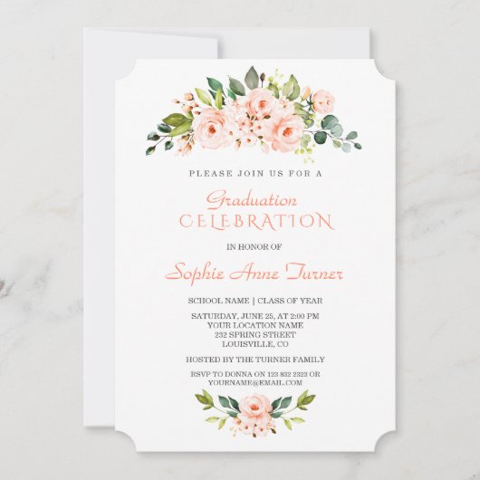 Levend Koraal Bloemen Afstudeerfeest Kaart (Voorkant)