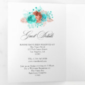 Levend koraal en Blauwgroen huwelijk Drieluik Uitnodiging (Binnenzijde eerst)