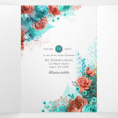 Levend koraal en Blauwgroen huwelijk Drieluik Uitnodiging (Binnenkant midden)