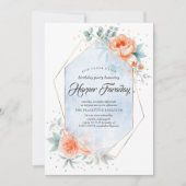 Levend Koraal en Stoffig Blauw Bloemen Moderne Ver Kaart (Voorkant)