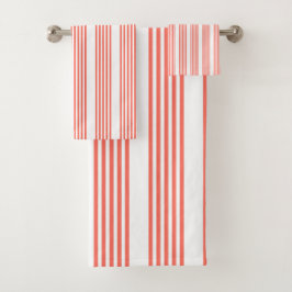 Levend koraal en wit vijf strepen patroon bad handdoek