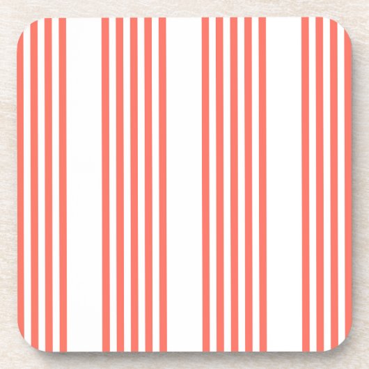 Levend koraal en wit vijf strepen patroon bier onderzetter (Voorkant)