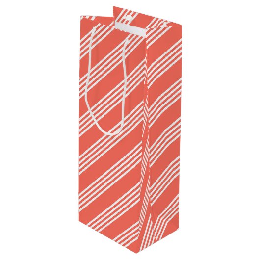 Levend koraal en wit virillenpatroon wijn cadeautas (Voorkant Gekanteld)