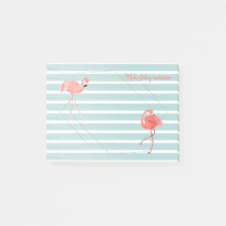 Levend koraal Flamingo Blue Stripe Gold Geometric Post-it® Notes