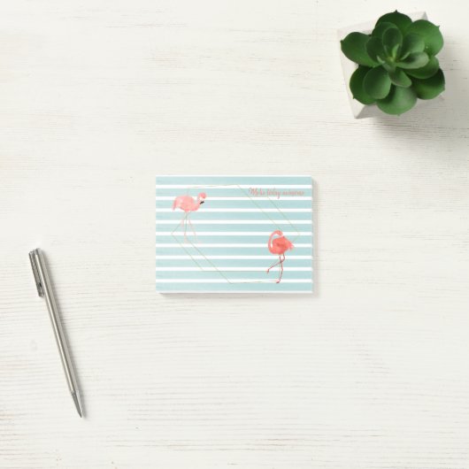 Levend koraal Flamingo Blue Stripe Gold Geometric Post-it® Notes (Kantoor)