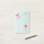 Levend koraal Flamingo Blue Stripe Post-it® Notes (Op bureau)