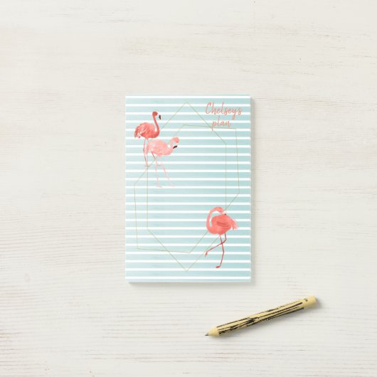 Levend koraal Flamingo Blue Stripe Post-it® Notes (Op bureau)