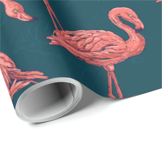Levend koraal flamingo patroon cadeaupapier (Rol Hoek)