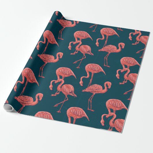 Levend koraal flamingo patroon cadeaupapier (Uitgerold)