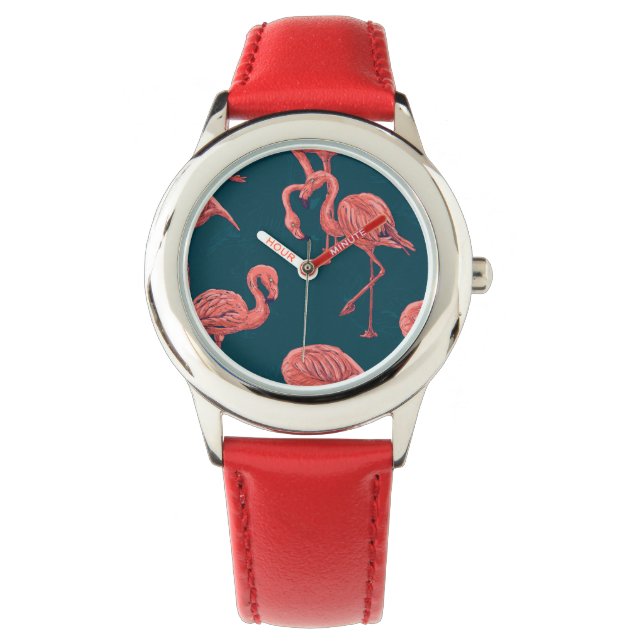 Levend koraal flamingo patroon horloge (Voorkant)