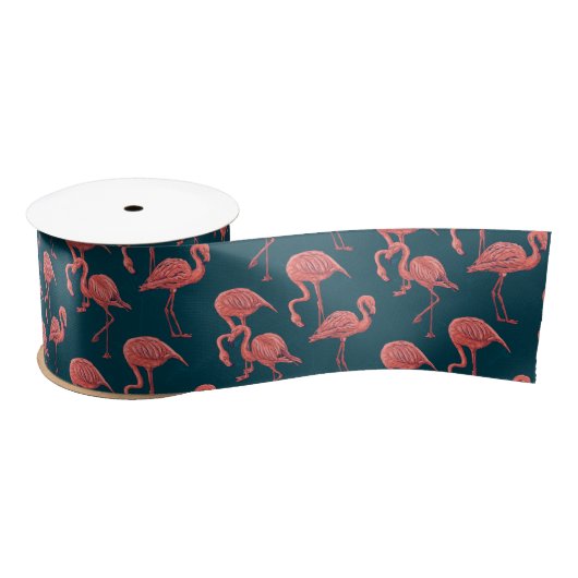Levend koraal flamingo patroon satijnen lint (Spoel)
