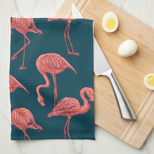 Levend koraal flamingo patroon theedoek (Quarter Fold)