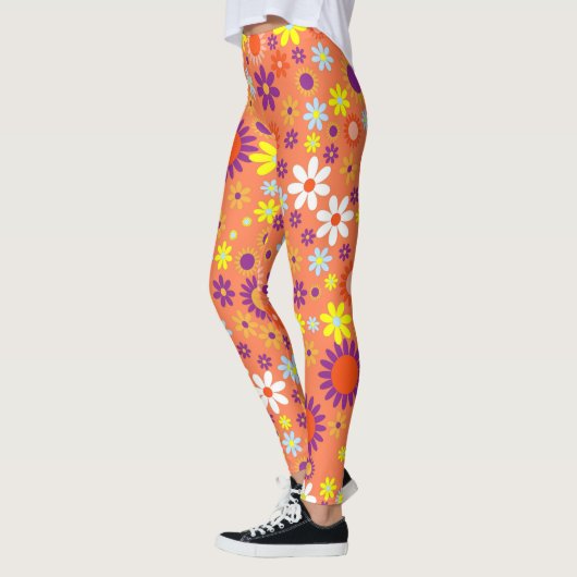 Levend koraal kleurrijk flessenpatroon leggings (Links)
