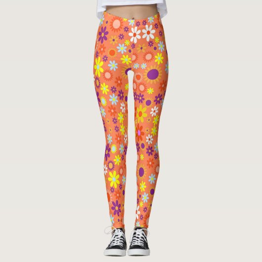 Levend koraal kleurrijk flessenpatroon leggings (Voorkant)