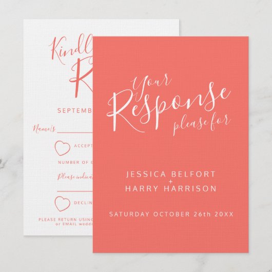 Levend koraal oranje witte hart trouw antwoord RSV Kaart (Voorkant / Achterkant)