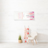 Levend koraal, roze, groene trouwkunst welkom spandoek (Insitu)