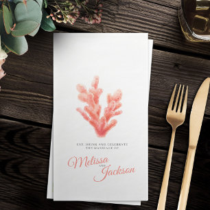 Levend koraal sinaasappel grijs waterverf bruiloft servet