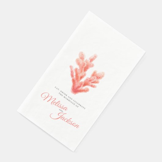 Levend koraal sinaasappel grijs waterverf bruiloft servet (Hoek)