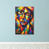Levend Kubistisch Gezicht Abstracte Moderne Kunst Canvas Afdruk (Insitu (Houten vloer))