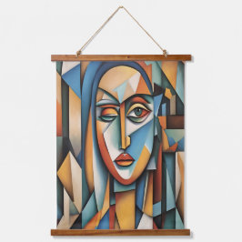 Levend Kubistisch Portret Abstract Geometrische Ku Hangend Wandkleed