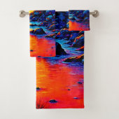 Levend Landschap Kunst van Rivier bij Zonsondergan Bad Handdoek (Insitu)