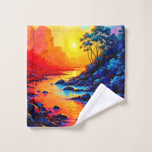 Levend Landschap Kunst van Rivier bij Zonsondergan Bad Handdoek (Wasdoekje)