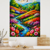 Levend Landschap met Bloeiende Bloemen Poster (Keuken)