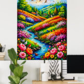 Levend Landschap met Bloeiende Bloemen Poster (Thuiskantoor)