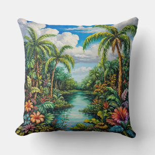 Levend Landschap met Palmbomen in de Tropen Kussen