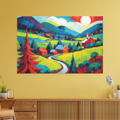 Levend Landschap Schilderij Bij Zonsondergang Canvas Afdruk (Insitu (Woonkamer))