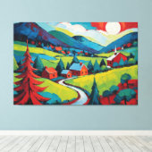 Levend Landschap Schilderij Bij Zonsondergang Canvas Afdruk (Insitu (Houten vloer))